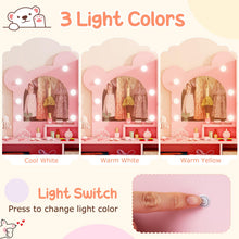 Load image into Gallery viewer, Kids Vanity Set, Girls Dressing Table with 3-Color LED Lights Mirror
