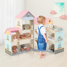 Load image into Gallery viewer, Kids Dollhouse, 3-Storey Wooden Dolls House with 8 Rooms, Stairs, Balcony &amp; 42pcs Furniture Accessories

