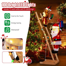 Load image into Gallery viewer, 5.5 Feet Lighted Reindeer and Santa Claus on Ladder 3D Pre-Lit Indoor Outdoor
