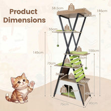 Load image into Gallery viewer, Multi-level Cat Tree, 185CM Wooden Cat Tower with Elevated Perch
