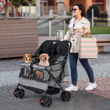 Load image into Gallery viewer, Double Pet Stroller, Foldable Dog Travel Pushchair Cat Buggy with 2 Carriers
