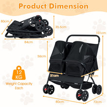 Load image into Gallery viewer, Double Pet Stroller, Foldable Dog Travel Pushchair Cat Buggy with 2 Carriers
