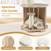 Load image into Gallery viewer, Wooden Cat Tree 3-Level Cute Kitten Tower with Condo Space Capsule Scratching Posts
