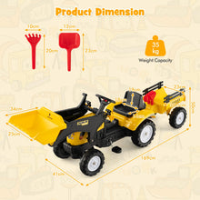 Load image into Gallery viewer, Kids Ride on Excavator, Pedal Go Kart with Manual Control Bucket, Detachable Cargo Trailer, Shovel, Rake
