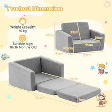Load image into Gallery viewer, 2 in 1 Kids Sofa Chair, Upholstered Children Fold out Couch with Washable Sofa Cover
