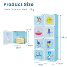 Load image into Gallery viewer, Cartoon Clothes Closet, Portable Kids Wardrobe with Hanging Section( 8 Cubes Space: 74 x 36 x 144cm)
