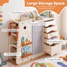 Load image into Gallery viewer, Kids Toy Storage Organizer, Wooden Dinosaur Toy Chest with 5 Removable Bins
