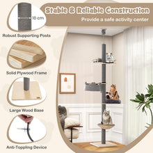 Load image into Gallery viewer, 5-Tier Wooden Cat Tower Floor to Ceiling Cat Tree with Adjustable Height
