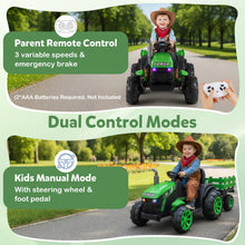 Load image into Gallery viewer, Kids Ride on Tractor and Trailer 24V Battery Powered Electric Toy Car
