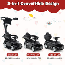 Load image into Gallery viewer, 3-in-1 Ride on Push Car with Adjustable Canopy and Steering Push Bar
