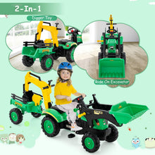 Load image into Gallery viewer, Kids Ride On Excavator, 3 in 1 Children Pedal Tractor with Detachable Trailer
