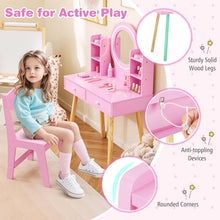 Load image into Gallery viewer, Wooden Girls Dressing Tables with 2-Color LED Lighted Mirror
