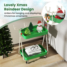 Load image into Gallery viewer, Reindeer Side Table 2-Tier Christmas Rolling Cart with Metal Frame and Wheels
