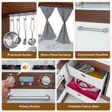 Load image into Gallery viewer, Kids Corner Kitchen, Wooden Play Kitchen with Stoves, Microwave, Oven, Telephone, Range Hood, Ice Maker, Chalkboard
