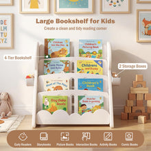 Load image into Gallery viewer, Kids Bookshelf, 4-Tier Book Display Rack with 2 Storage Boxes and Reversible Bottom Shelf
