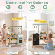 Load image into Gallery viewer, Kids Play Kitchen, Wooden Toy Kitchen with Stoves, Oven, Chalkboard
