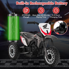 Load image into Gallery viewer, Kids Electric Motorbike, 6V Licensed Honda Ride on Motorcycle with Horn &amp; Extended Seat
