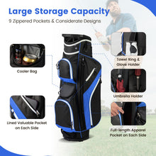 Load image into Gallery viewer, 14-Way Golf Cart Bag with 9 Zippered Pockets and Cooler Bag
