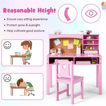 Load image into Gallery viewer, Wooden Kids Desk and Chair Set with Hutch for Studying and Reading
