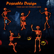 Load image into Gallery viewer, Orange Halloween Skeleton with Pumpkin Head and Movable Joints
