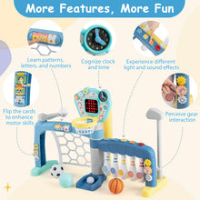 Load image into Gallery viewer, 5 in 1 Toddler Sports Toy Kids Activity Center with Adjustable Basketball Hoop
