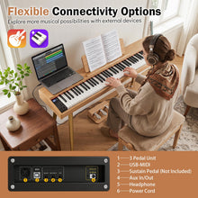 Load image into Gallery viewer, Electric Piano with 3 Pedal Unit, 80 Demos, 800 Tones, 600 Rhythms, USB MIDI Connectivity, Music Stand for Beginners
