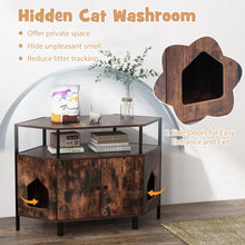 Load image into Gallery viewer, Corner Cat Litter Box Enclosure, Wooden Pet Cabinet Furniture with Open Shelf, 2 Entrances

