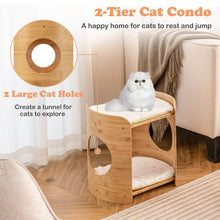 Load image into Gallery viewer, Cat Bed, 2-tier Bamboo Cat Tree with Removable &amp; Washable Cushions, Cat Holes
