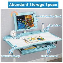 Load image into Gallery viewer, Height-Adjustable Kid's Study Desk and Chair Set with Tilt Desktop and Footrest Bar
