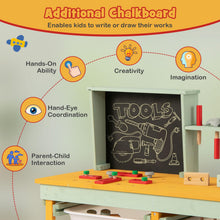 Load image into Gallery viewer, Kids Workbench, Wooden Play Workbench with Chalkboard, Storage Shelf
