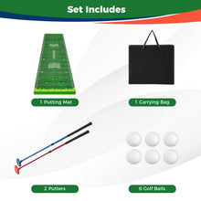 Load image into Gallery viewer, 11 FT Putting Green Mat with 2 Adjustable Putters 6 Balls and 12 Hole Covers for Party
