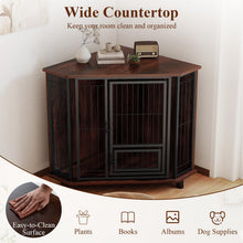 Load image into Gallery viewer, Corner Dog Crate Metal Frame Dog Cage with Feeding Door and Lockable Door
