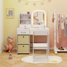 Load image into Gallery viewer, Kids Wooden Girls Dressing Tables with 2-Color LED Lighted Mirror
