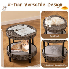 Load image into Gallery viewer, 2-tier Rattan Cat Nest Wicker Kitten House Indoor and Outdoor Elevated Pet Shelter
