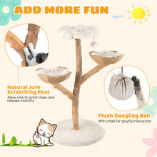 Load image into Gallery viewer, 122 CM Tall Real Wood Branch Kitten Tower with Flower Perch and 2 Wicker Baskets
