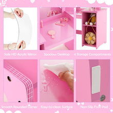Load image into Gallery viewer, Kids Dressing Table and Chair Set, 2 in 1 Children Vanity Table with Tri-Folding Mirror
