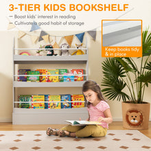 Load image into Gallery viewer, 3/4-Tier Wooden Children Bookcase with Guardrails &amp; Anti-Tipping Device
