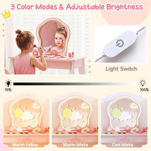Load image into Gallery viewer, Kids Vanity Set, Girls Dressing Table with Lighted Mirror, Swivel Barber Chair
