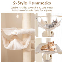 Load image into Gallery viewer, Wooden Cat Tree, 187cm Cat Climbing Tower with 2-Story Cat Condo, 2 Hammocks, 2 Perches
