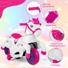 Load image into Gallery viewer, Kids Electric Motorbike, 12V Ride on Unicorn with Training Wheels
