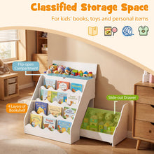 Load image into Gallery viewer, Kids Bookshelf, Wooden Toddler Book Toy Storage Organizer with Rolling Drawer Cart
