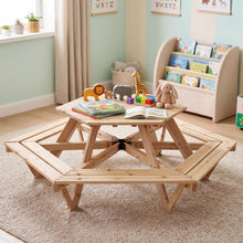 Load image into Gallery viewer, 6 Seat Kids Picnic Bench Set with Removable Adjustable Umbrella
