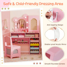 Load image into Gallery viewer, Kids Vanity Set, Girls Dressing Table with 3-Color LED Lights Mirror
