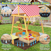 Load image into Gallery viewer, Wooden Kids Sandpit, Ship-Shaped Sandbox Sand Boat with Canopy, 4 Corner Seats

