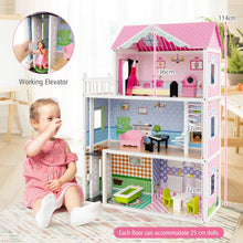 Load image into Gallery viewer, Kids Dollhouse, 3-Storey Wooden Dolls House with 5 Simulated Rooms &amp; Furniture Accessories
