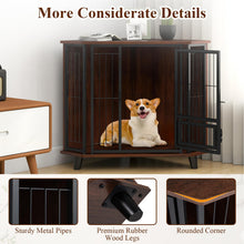 Load image into Gallery viewer, Corner Dog Crate Metal Frame Dog Cage with Feeding Door and Lockable Door
