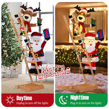 Load image into Gallery viewer, 5.5 Feet Lighted Reindeer and Santa Claus on Ladder 3D Pre-Lit Indoor Outdoor
