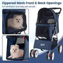Load image into Gallery viewer, Pet Stroller, 4 Wheels Foldable Dog Pushchair Cat Pram with Adjustable Canopy
