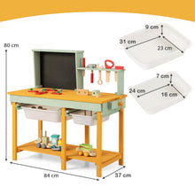 Load image into Gallery viewer, Kids Workbench, Wooden Play Workbench with Chalkboard, Storage Shelf
