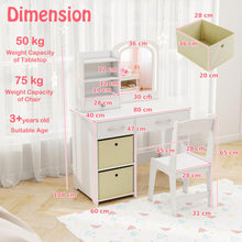 Load image into Gallery viewer, Kids Wooden Girls Dressing Tables with 2-Color LED Lighted Mirror
